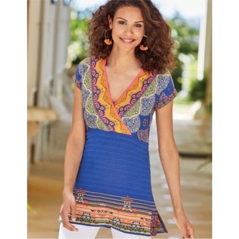 Soft Surroundings Kualoa Blue Tunic Sweater Top Medium